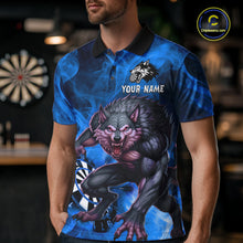 Load image into Gallery viewer, Blue Flaming Wolf Darts Shirt For Men Custom Darts League Jersey Team Polo &amp; Quarter Zip TDM5360