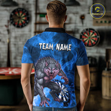 Load image into Gallery viewer, Blue Flaming Wolf Darts Shirt For Men Custom Darts League Jersey Team Polo &amp; Quarter Zip TDM5360