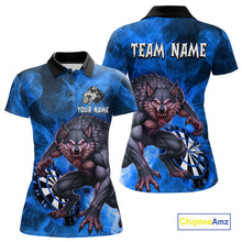 Load image into Gallery viewer, Blue Flaming Wolf Darts Shirt For Women Custom Darts League Jersey Team Polo &amp; Quarter Zip TDM5360