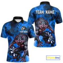 Load image into Gallery viewer, Blue Flaming Wolf Darts Shirt For Men Custom Darts League Jersey Team Polo &amp; Quarter Zip TDM5360