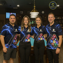 Load image into Gallery viewer, Blue 9 Ball Thunder Lightning Billiard Shirts For Women Custom 9 Ball Pool Team Jersey Polo, 1/4 Zip TDM5633