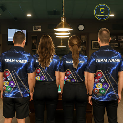 Blue 9 Ball Thunder Lightning Billiard Shirts For Women Custom 9 Ball Pool Team Jersey Polo, 1/4 Zip TDM5633