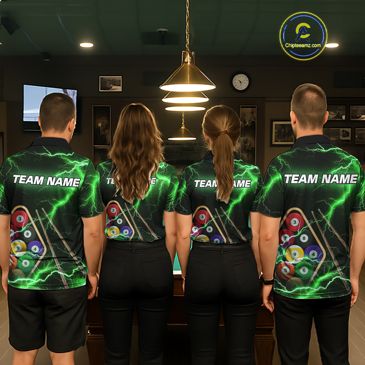 Green 9 Ball Thunder Lightning Billiard Shirts For Women Custom 9 Ball Pool Team Jersey Polo, 1/4 Zip TDM5634
