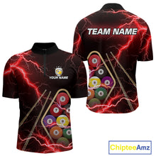 Load image into Gallery viewer, Red 9 Ball Thunder Lightning Billiard Shirts For Men Custom 9 Ball Pool Team Jersey Polo &amp; 1/4 Zip TDM5635