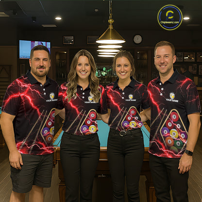 Red 9 Ball Thunder Lightning Billiard Shirts For Men Custom 9 Ball Pool Team Jersey Polo & 1/4 Zip TDM5635