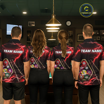Red 9 Ball Thunder Lightning Billiard Shirts For Men Custom 9 Ball Pool Team Jersey Polo & 1/4 Zip TDM5635