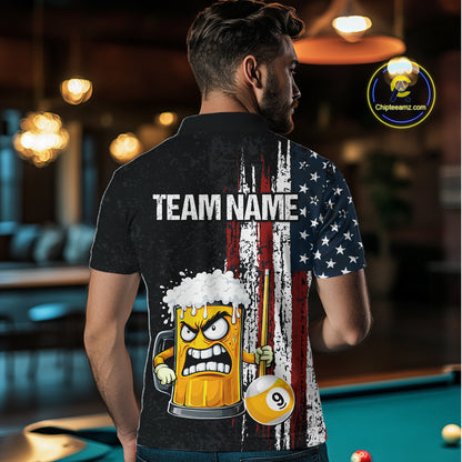 Funny Angry Beer 8 Ball & 9 Ball Billiard Shirt For Men Custom American Flag Pool Team Jersey TDM5636