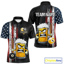 Load image into Gallery viewer, Funny Angry Beer 8 Ball &amp; 9 Ball Billiard Shirt For Men Custom American Flag Pool Team Jersey TDM5636