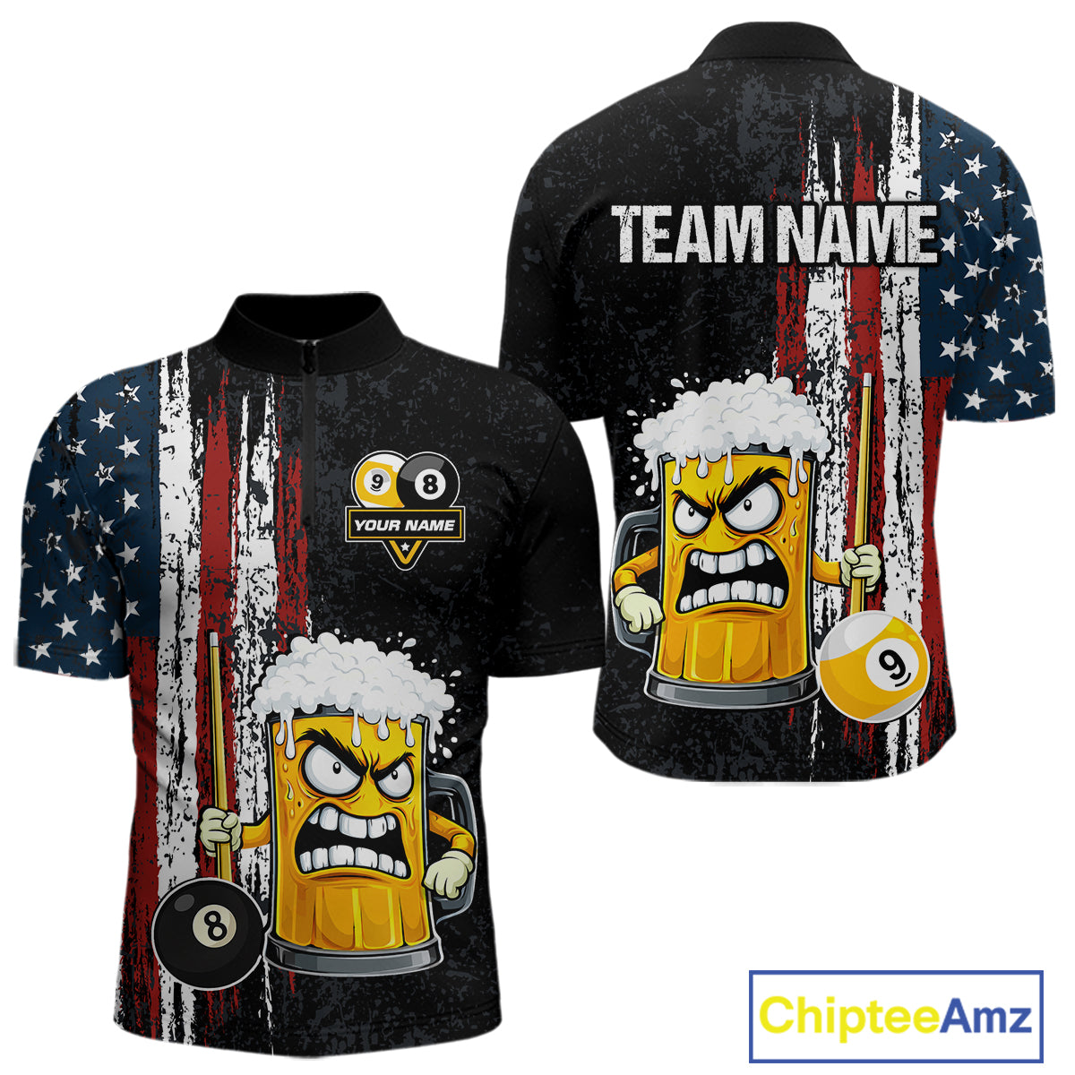 Funny Angry Beer 8 Ball & 9 Ball Billiard Shirt For Men Custom American Flag Pool Team Jersey TDM5636