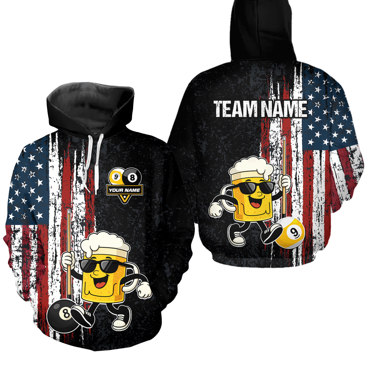 American Flag 8 Ball & 9 Ball Funny Beer Billiard Hoodie For Custom Patriotic Billiard Hoodie Jersey TDM5637
