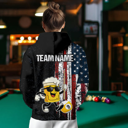 American Flag 8 Ball & 9 Ball Funny Beer Billiard Hoodie For Custom Patriotic Billiard Hoodie Jersey TDM5637