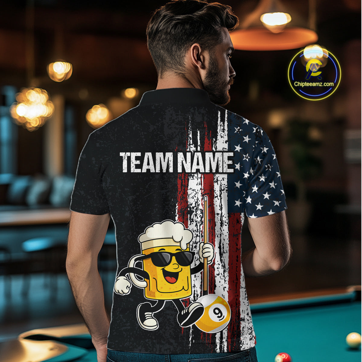 American Flag 8 Ball & 9 Ball Pool Funny Beer Billiard Shirt For Men Custom Billiard Team Jersey TDM5637