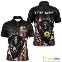 Load image into Gallery viewer, Grim Reaper 8 Ball &amp; 9 Ball Pool American Flag Billiard Shirt For Men Custom Billiard Team Jersey TDM5638