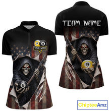 Load image into Gallery viewer, Grim Reaper 8 Ball &amp; 9 Ball Pool American Flag Billiard Shirt For Women Custom Billiard Team Jersey TDM5638