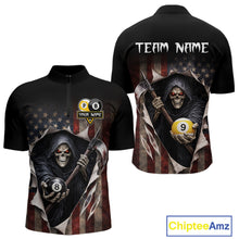 Load image into Gallery viewer, Grim Reaper 8 Ball &amp; 9 Ball Pool American Flag Billiard Shirt For Men Custom Billiard Team Jersey TDM5638