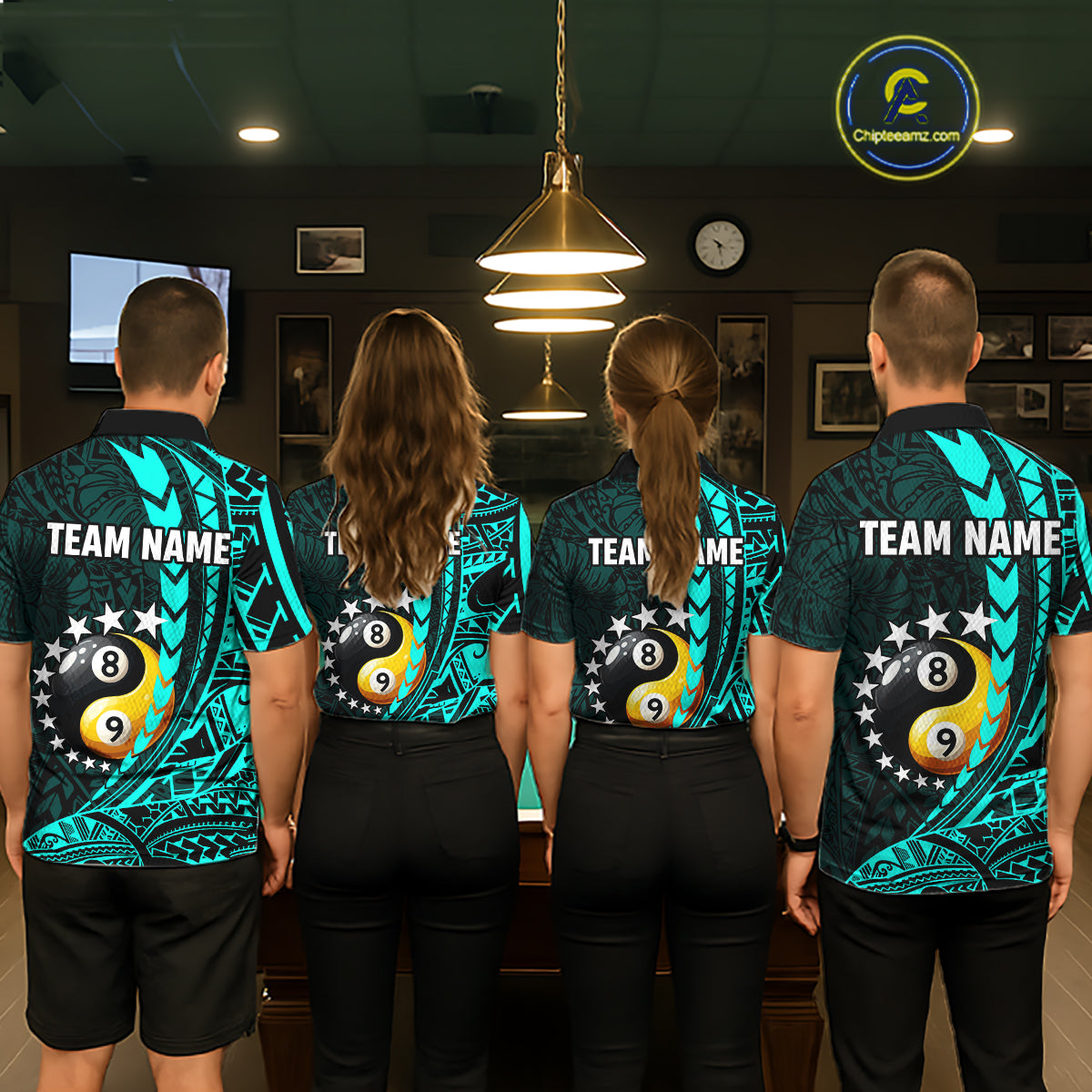 Custom Turquoise Tribal 8 Ball & 9 Ball Yin-Yang Billiard Shirt For Women, Funny Pool Team Jersey TDM5844