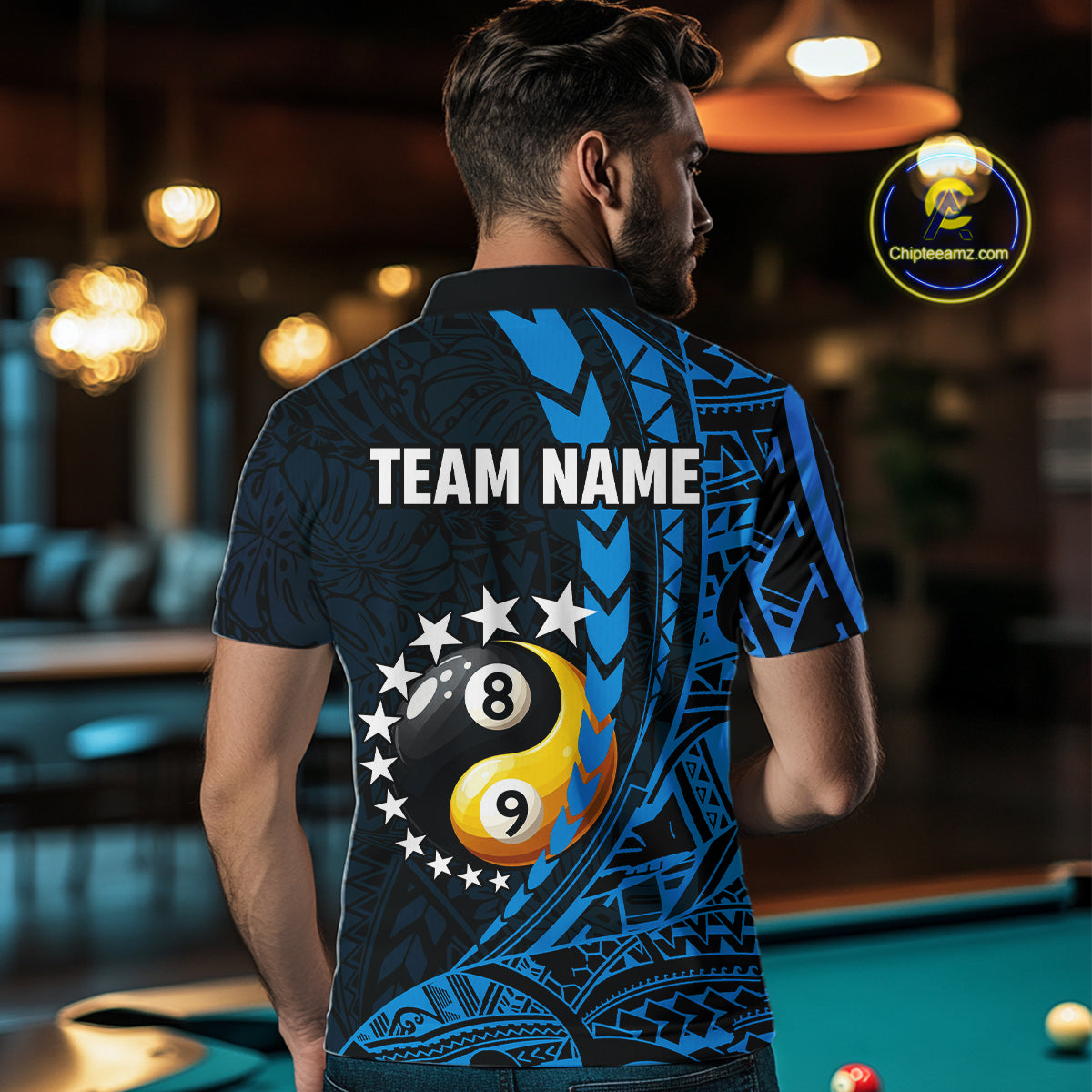 Custom Blue Tribal 8 Ball & 9 Ball Yin And Yang Billiard Shirt For Men, Funny Pool Team Jersey TDM5845