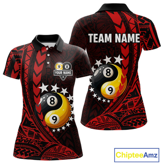 Custom Red Tribal 8 Ball & 9 Ball Yin And Yang Billiard Shirt For Women, Funny Pool Team Jersey TDM5846