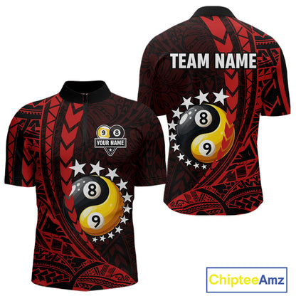 Custom Red Tribal 8 Ball & 9 Ball Yin And Yang Billiard Shirt For Men, Funny Pool Team Jersey TDM5846