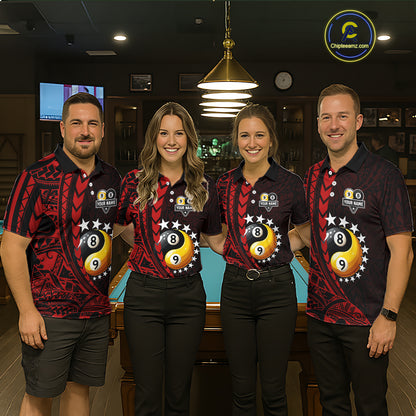 Custom Red Tribal 8 Ball & 9 Ball Yin And Yang Billiard Shirt For Women, Funny Pool Team Jersey TDM5846