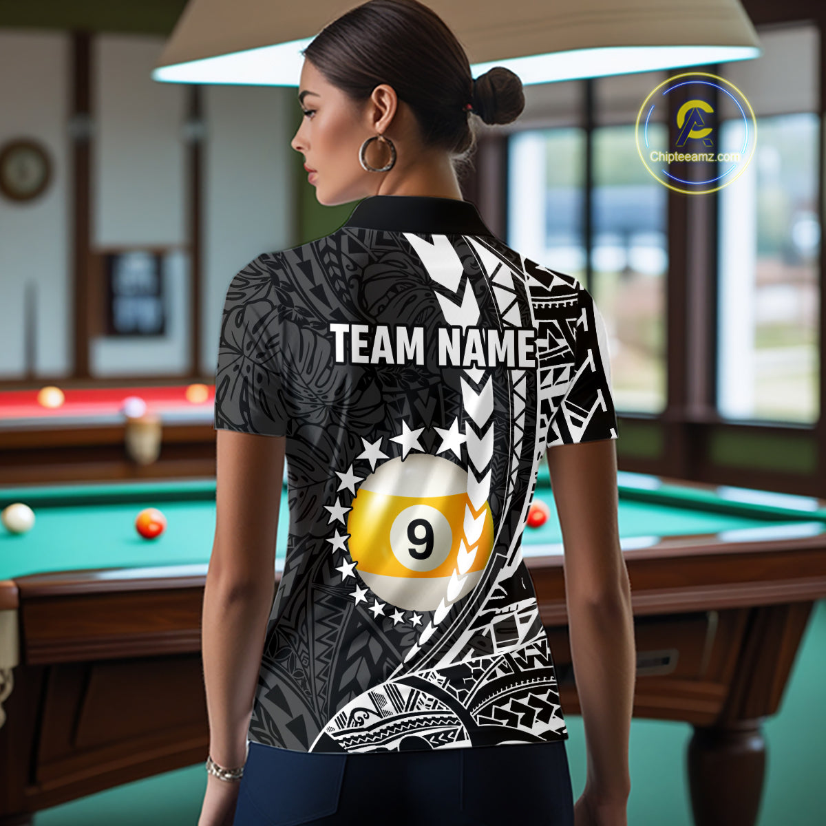 Custom White Black 8 Ball & 9 Ball Tribal Billiard Shirt For Women, Funny Pool Team Jersey  TDM5847