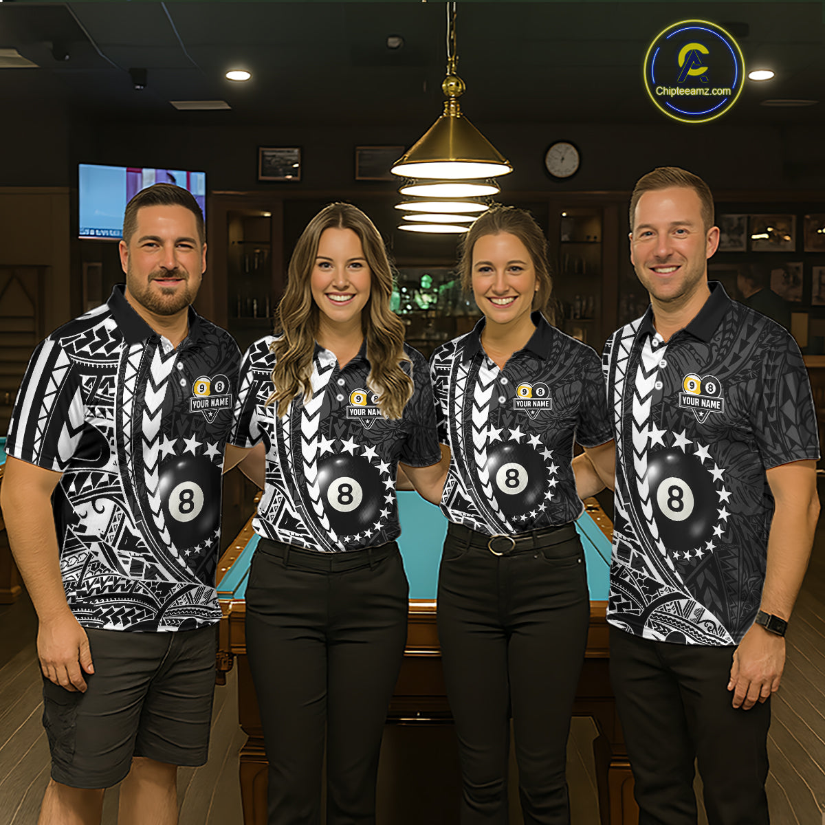 Custom White Black 8 Ball & 9 Ball Tribal Billiard Shirt For Women, Funny Pool Team Jersey  TDM5847