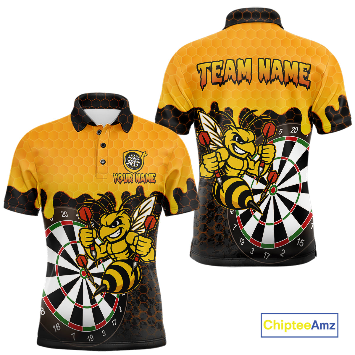 Personalized Yellow Black Funny Bee Darts Shirt For Men, Darts Team Jersey Polo & Quarter Zip TDM6004