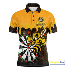 Load image into Gallery viewer, Personalized Yellow Black Funny Bee Darts Shirt For Men, Darts Team Jersey Polo &amp; Quarter Zip TDM6004