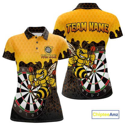 Personalized Yellow Black Funny Bee Darts Shirt For Women, Darts Team Jersey Polo & Quarter Zip TDM6004