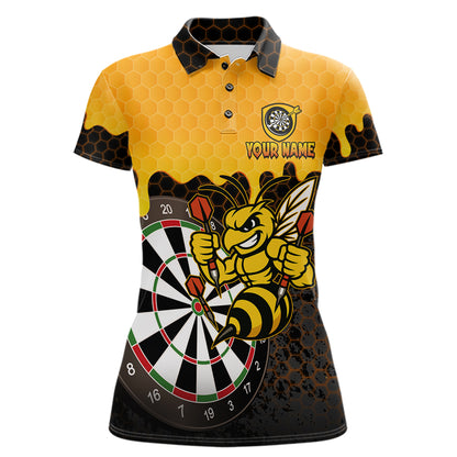 Personalized Yellow Black Funny Bee Darts Shirt For Women, Darts Team Jersey Polo & Quarter Zip TDM6004