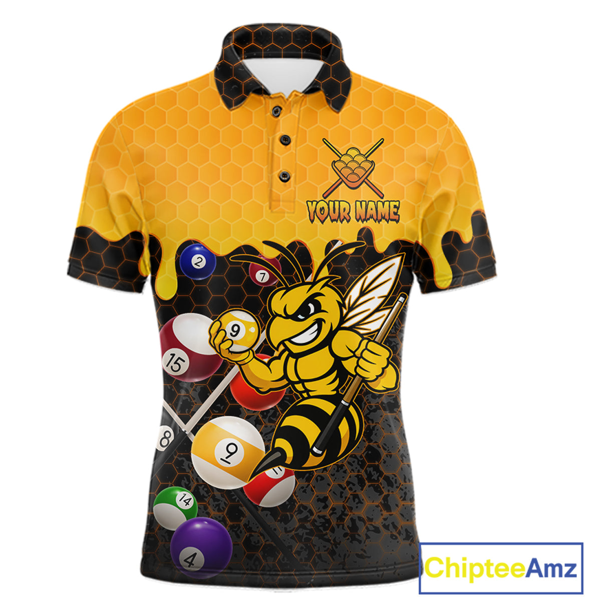 Custom Yellow Black Funny Bee 9 Ball Billiard Shirt For Men, Pool Team Jersey Polo & 1/4 Zip TDM6005