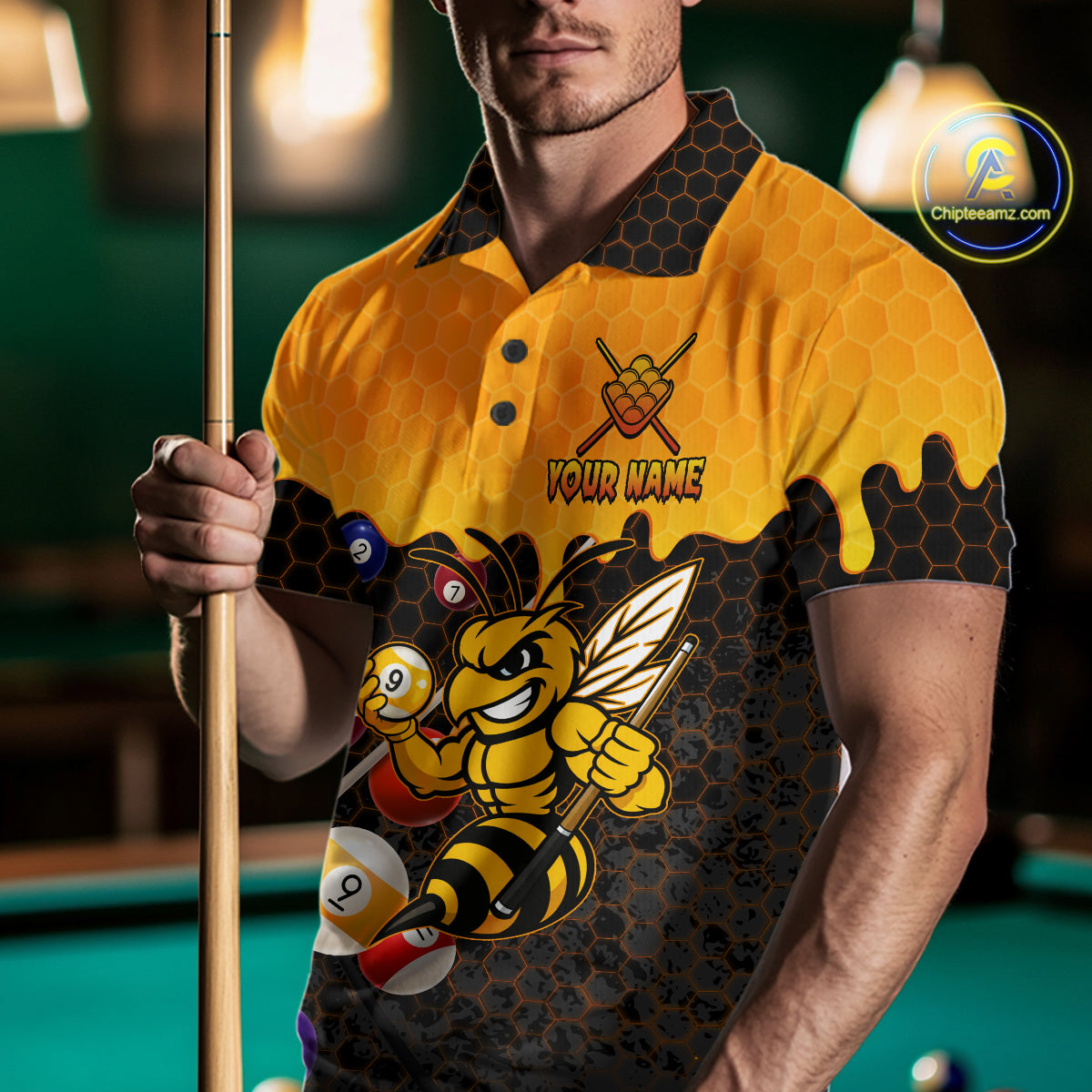 Custom Yellow Black Funny Bee 9 Ball Billiard Shirt For Men, Pool Team Jersey Polo & 1/4 Zip TDM6005