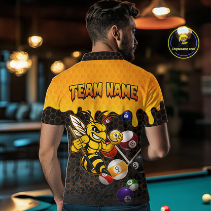 Custom Yellow Black Funny Bee 9 Ball Billiard Shirt For Men, Pool Team Jersey Polo & 1/4 Zip TDM6005