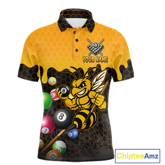 Custom Yellow Black Funny Bee 8 Ball Billiard Shirt For Men, Pool Team Jersey Polo & 1/4 Zip TDM6006