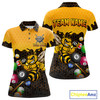 Custom Yellow Black Funny Bee 8 Ball Billiard Shirt For Women, Pool Team Jersey Polo & 1/4 Zip TDM6006