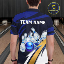 Load image into Gallery viewer, Personalized Blue Strike Ball Bowling Shirt For Men Custom Team Bowling Jersey Polo &amp; 1/4 Zip TDM6243