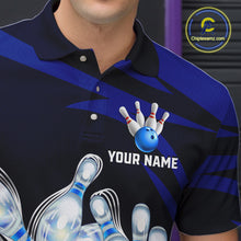 Load image into Gallery viewer, Personalized Blue Strike Ball Bowling Shirt For Men Custom Team Bowling Jersey Polo &amp; 1/4 Zip TDM6243