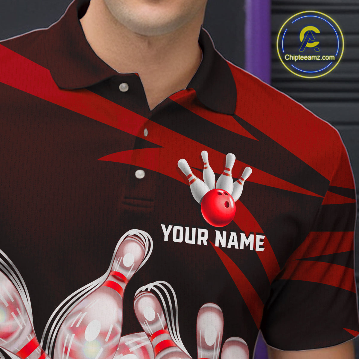 Personalized Red Strike Ball Bowling Shirt For Men Custom Team Bowling Jersey Polo & 1/4 Zip TDM6244