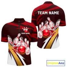 Load image into Gallery viewer, Personalized Red Strike Ball Bowling Shirt For Men Custom Team Bowling Jersey Polo &amp; 1/4 Zip TDM6244