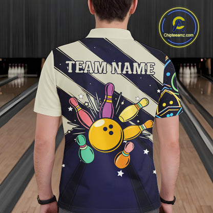 Personalized Funny Neon Bowling Shirt For Men, Retro Bowling Team Jersey Polo & 1/4 Zip TDM6461