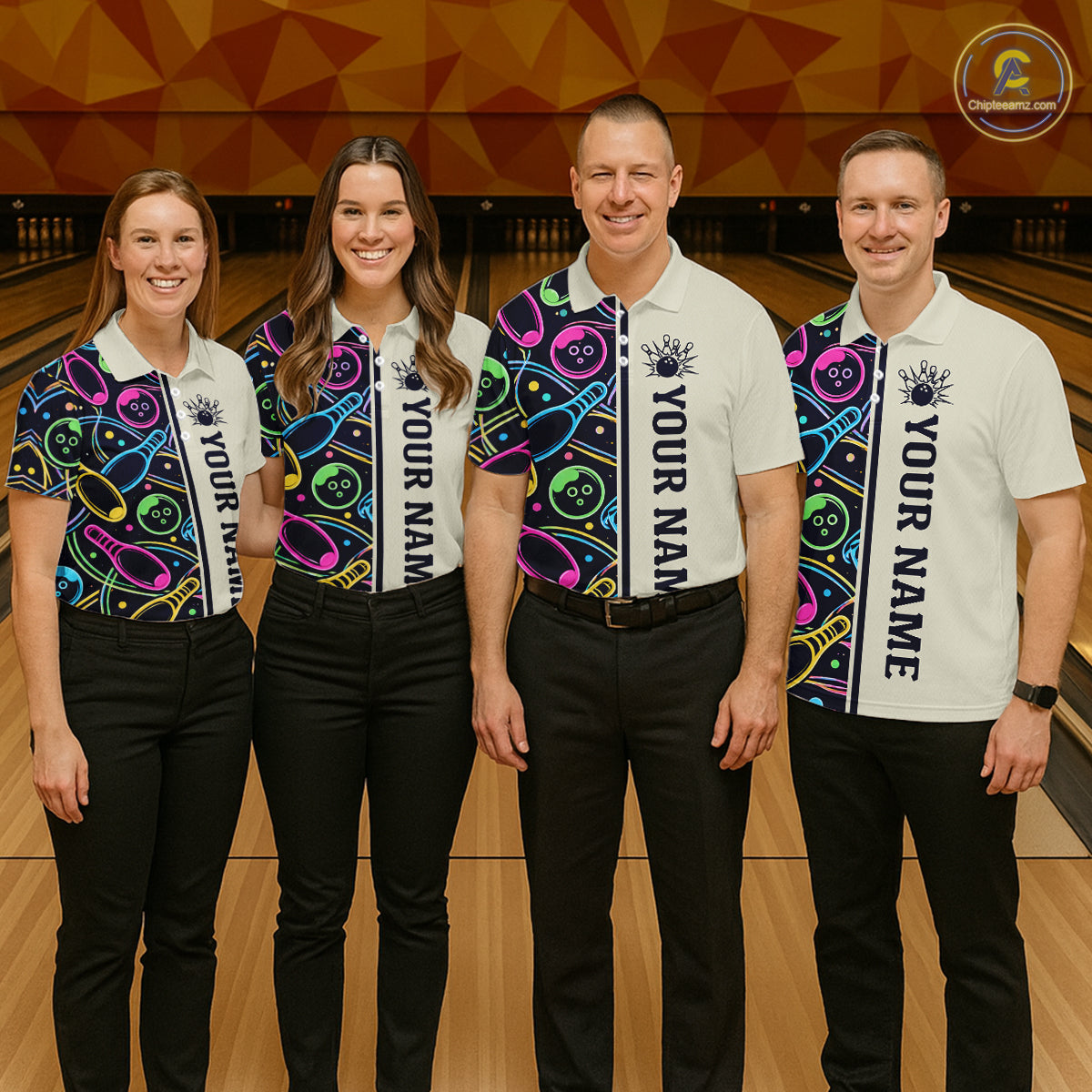 Personalized Funny Neon Bowling Shirt For Men, Retro Bowling Team Jersey Polo & 1/4 Zip TDM6461