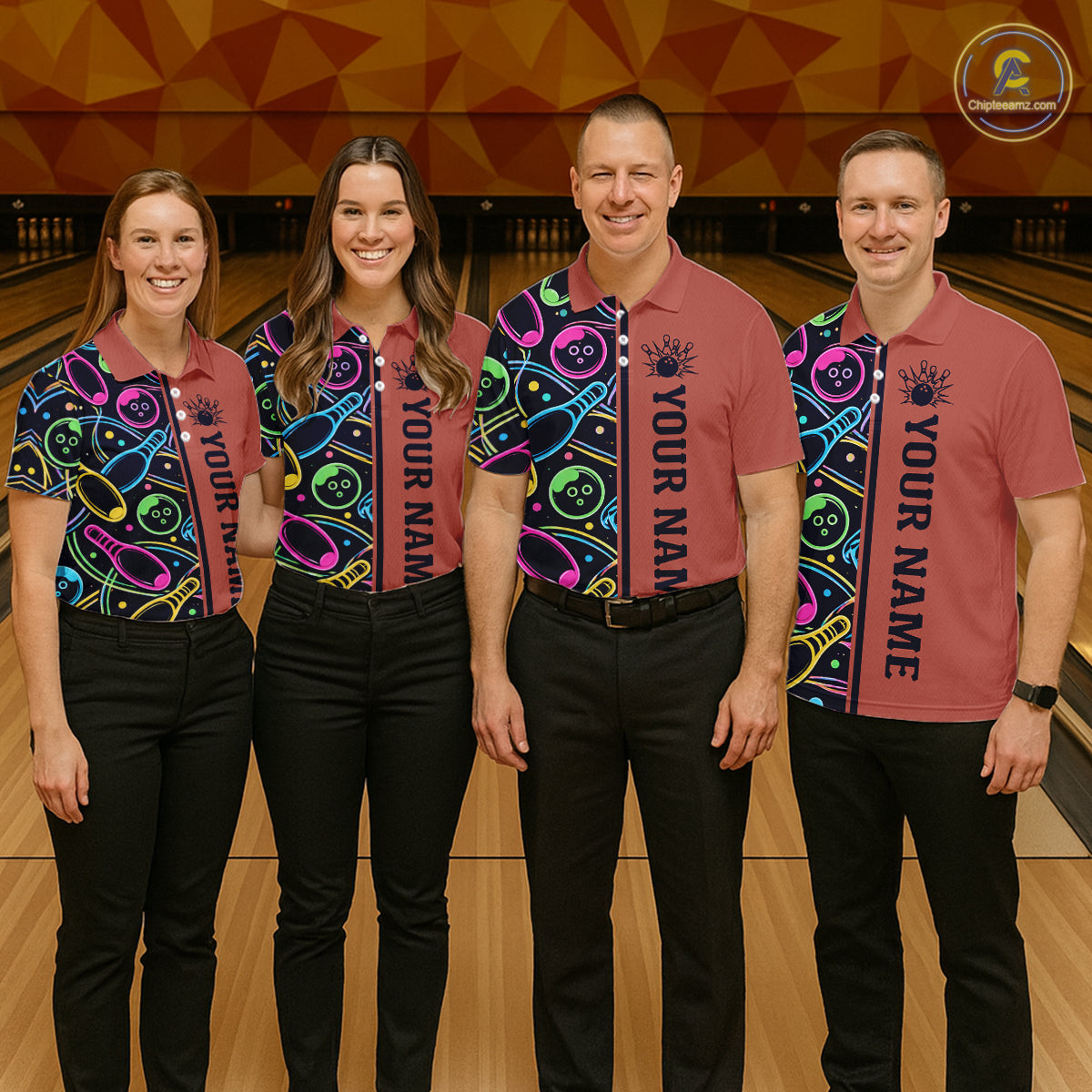 Personalized Funny Neon Bowling Shirt For Men, Retro Bowling Team Jersey Polo & 1/4 Zip | Orange TDM6462