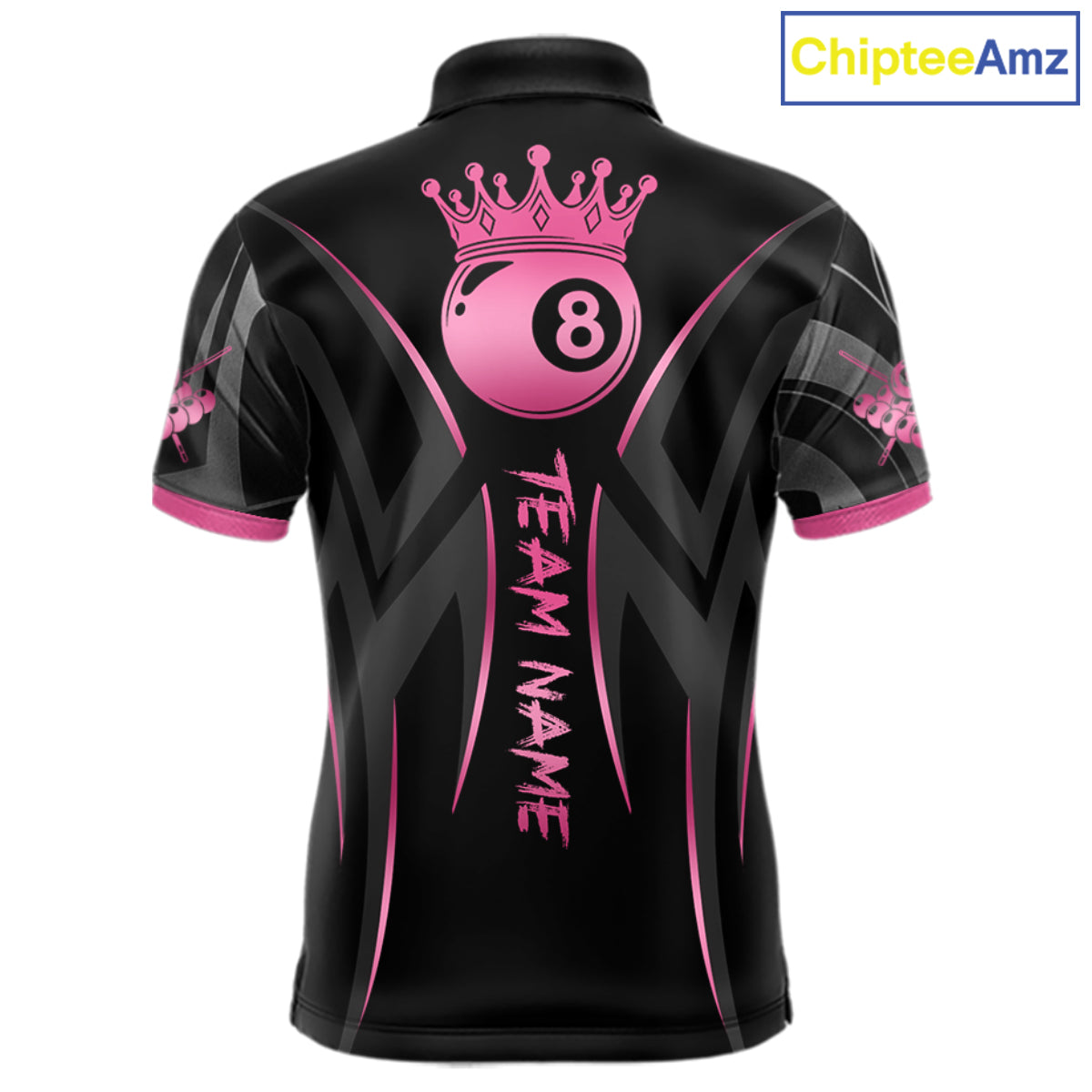Pink And Black 8 Ball Crown Tribal Billiard Shirt For Men Custom Pool Team Jersey Polo & 1/4 Zip TDM7422