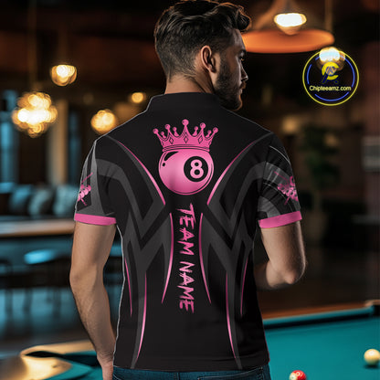 Pink And Black 8 Ball Crown Tribal Billiard Shirt For Men Custom Pool Team Jersey Polo & 1/4 Zip TDM7422