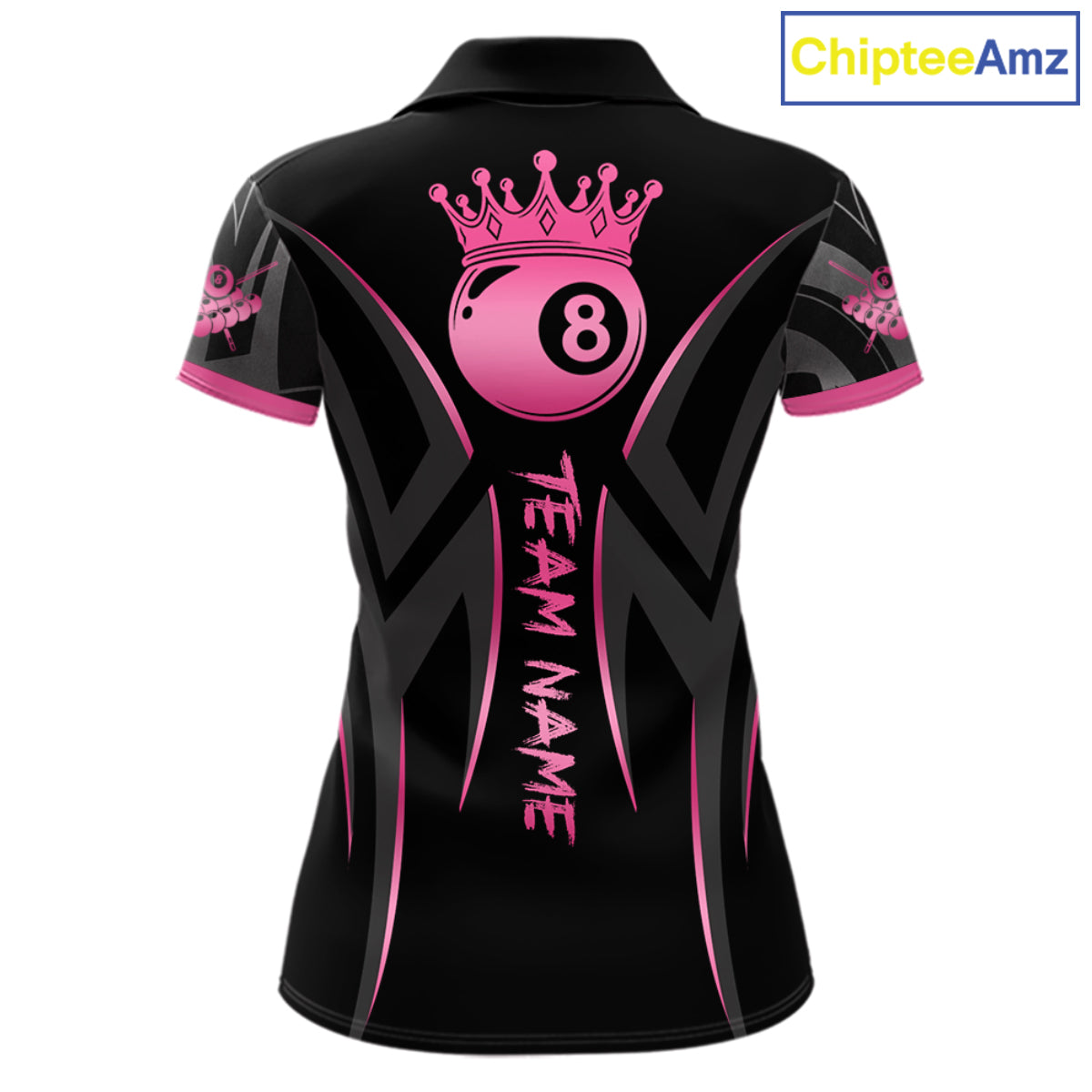 Pink And Black 8 Ball Crown Tribal Billiard Shirt For Women Custom Pool Team Jersey Polo & 1/4 Zip TDM7422