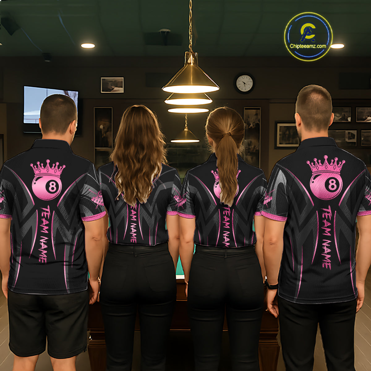 Pink And Black 8 Ball Crown Tribal Billiard Shirt For Men Custom Pool Team Jersey Polo & 1/4 Zip TDM7422