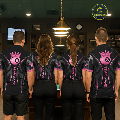 Pink And Black 8 Ball Crown Tribal Billiard Shirt For Men Custom Pool Team Jersey Polo & 1/4 Zip TDM7422