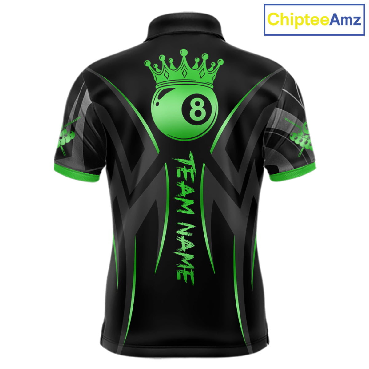 Black And Green 8 Ball Crown Tribal Billiard Shirt For Men Custom Pool Team Jersey Polo & 1/4 Zip TDM7423