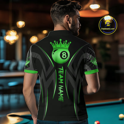 Black And Green 8 Ball Crown Tribal Billiard Shirt For Men Custom Pool Team Jersey Polo & 1/4 Zip TDM7423
