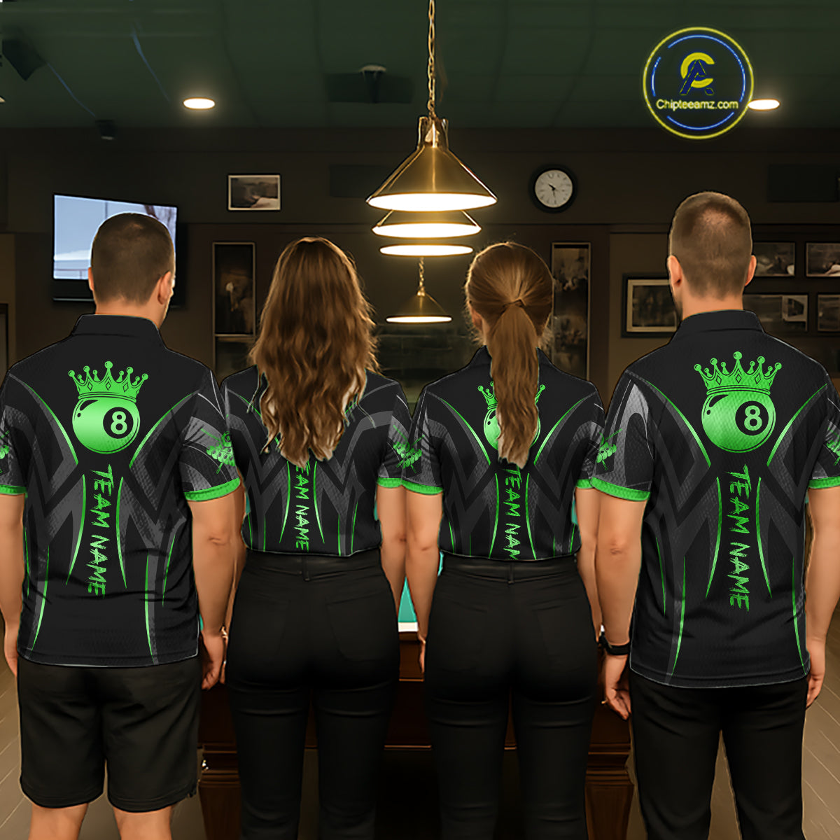 Black And Green 8 Ball Crown Tribal Billiard Shirt For Men Custom Pool Team Jersey Polo & 1/4 Zip TDM7423